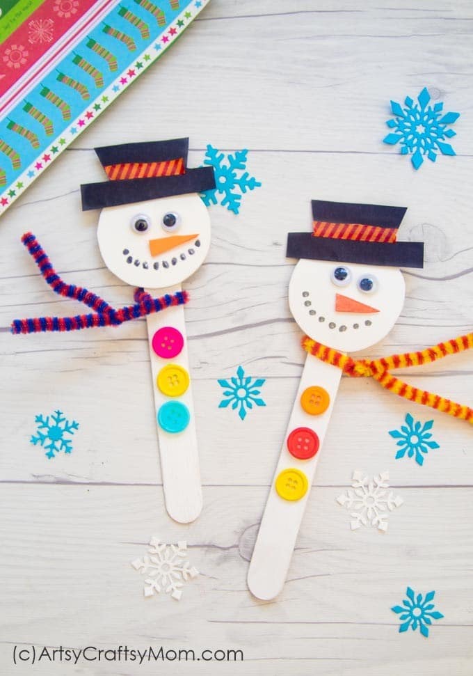Craft Stick Snowman Puppets