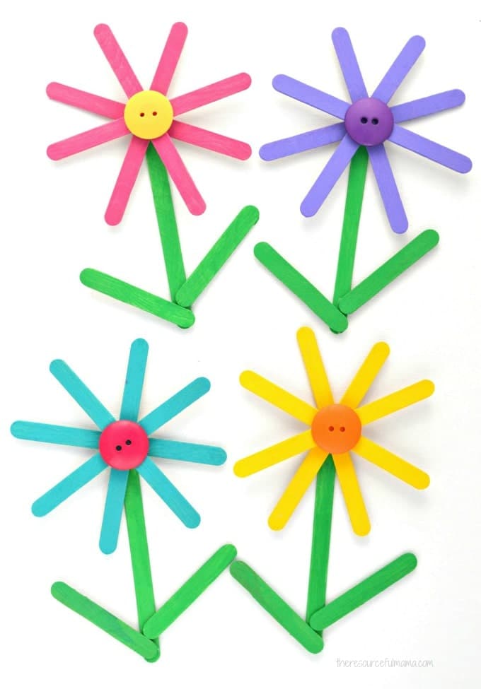 Craft Stick And Button Flower Craft