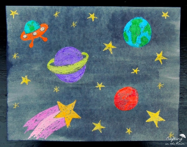 Watercolor And Crayon Space Craft