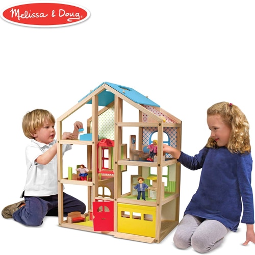 Melissa & Doug Hi-Rise Wooden Dollhouse And Furniture Set