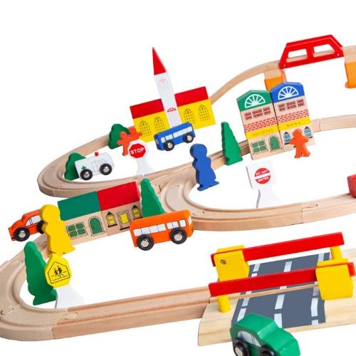 100-Piece Orbrium Toys Triple-Loop Wooden Train Set