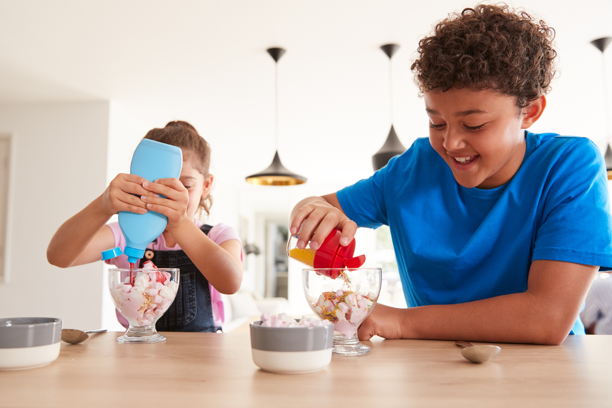 Kids making homemade ice cream