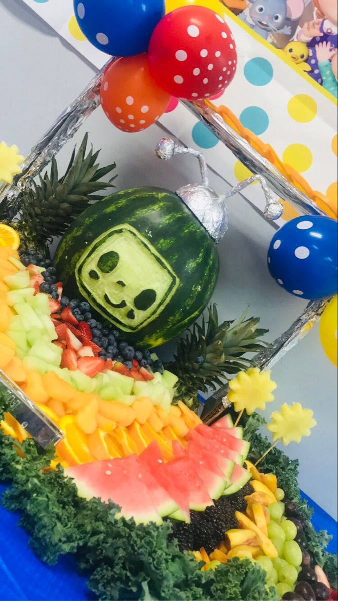 Carved CoComelon Watermelon And Fruit Platter