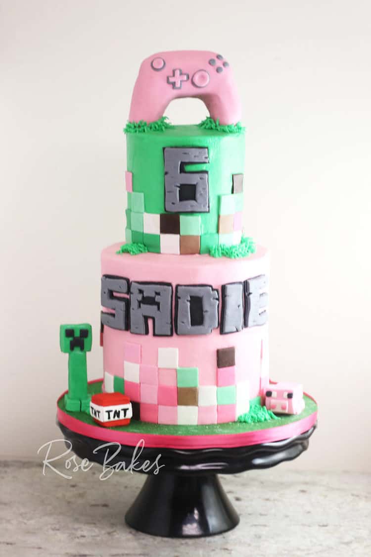 Pink Minecraft Cake
